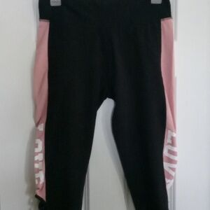 Women's Black and Pink Cropped Leggings